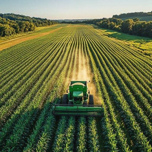 Maquinaria agrícola cosechando en un campo de cultivo